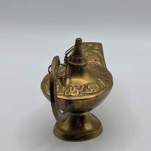 Brass Genie Lamp Incense Burner Vintage 3.5" Tall x 7 Long” - Picture 4 of 11