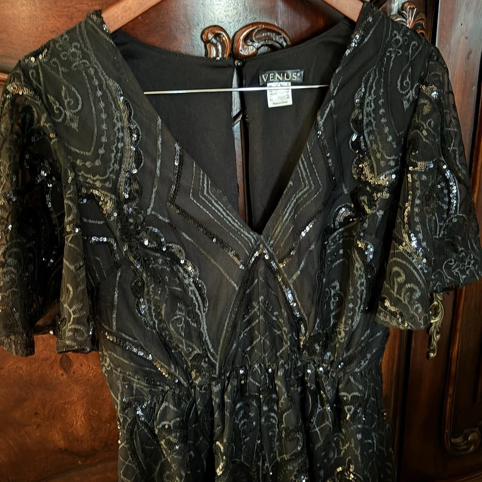 Venus Vegas Talla 8 Negro Lentejuelas Una Pieza Mameluco Fiesta Club Ropa Gótico Años 90’ Foto 4 de 4
