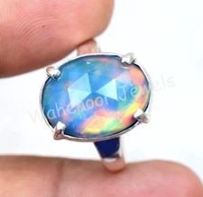 Aurora Opal 925 Sterling Silver Ring Checker Beautiful Stunning Ring Certified