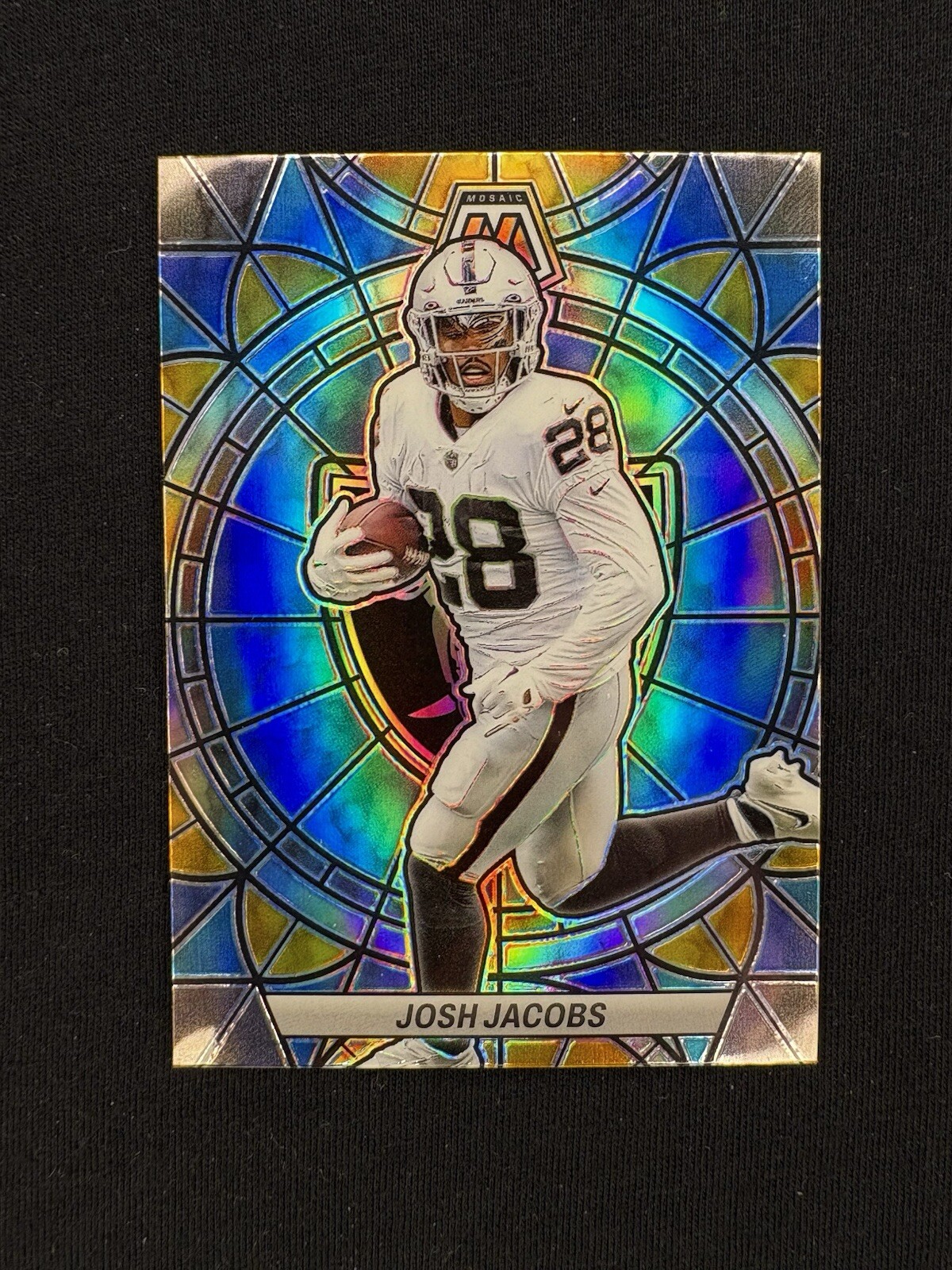 2023 Panini Mosaic Josh Jacobs Stained Glass Case Hit Raiders
