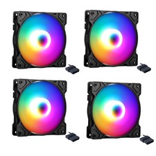 4Pack Led CPU Computer Case PC Cooling Fan RGB Quiet PWM 4Pin Slim 120mm 12V