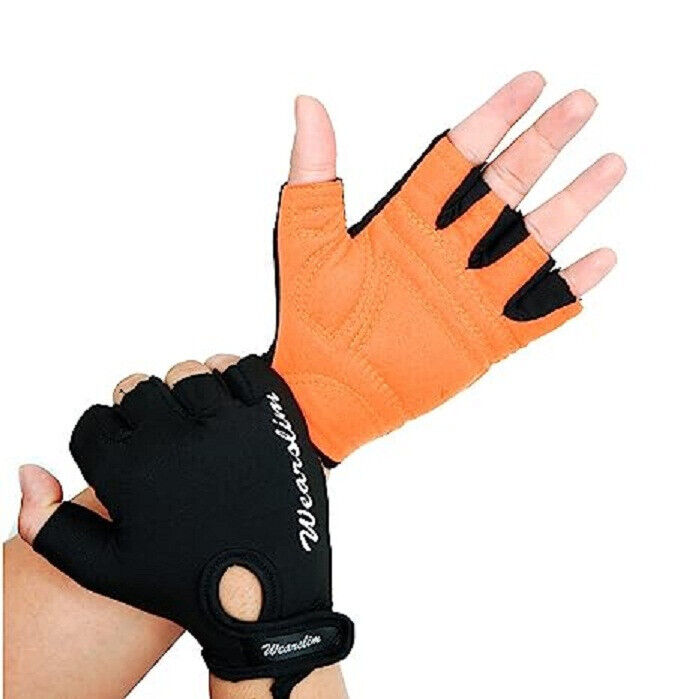 Wearslim Cotton Finger Cut Gym Gloves For Training & Fitness Black &Orange  Color