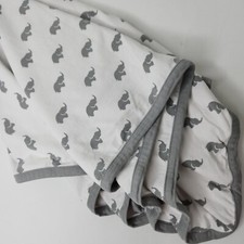 Monica  Andy Baby Blanket Gray Elephants Organic Cotton Spandex Two Sided