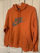 Nike Sportswear Fleece Hoodie Mens Medium Orange Graphic Pullover Reflective
