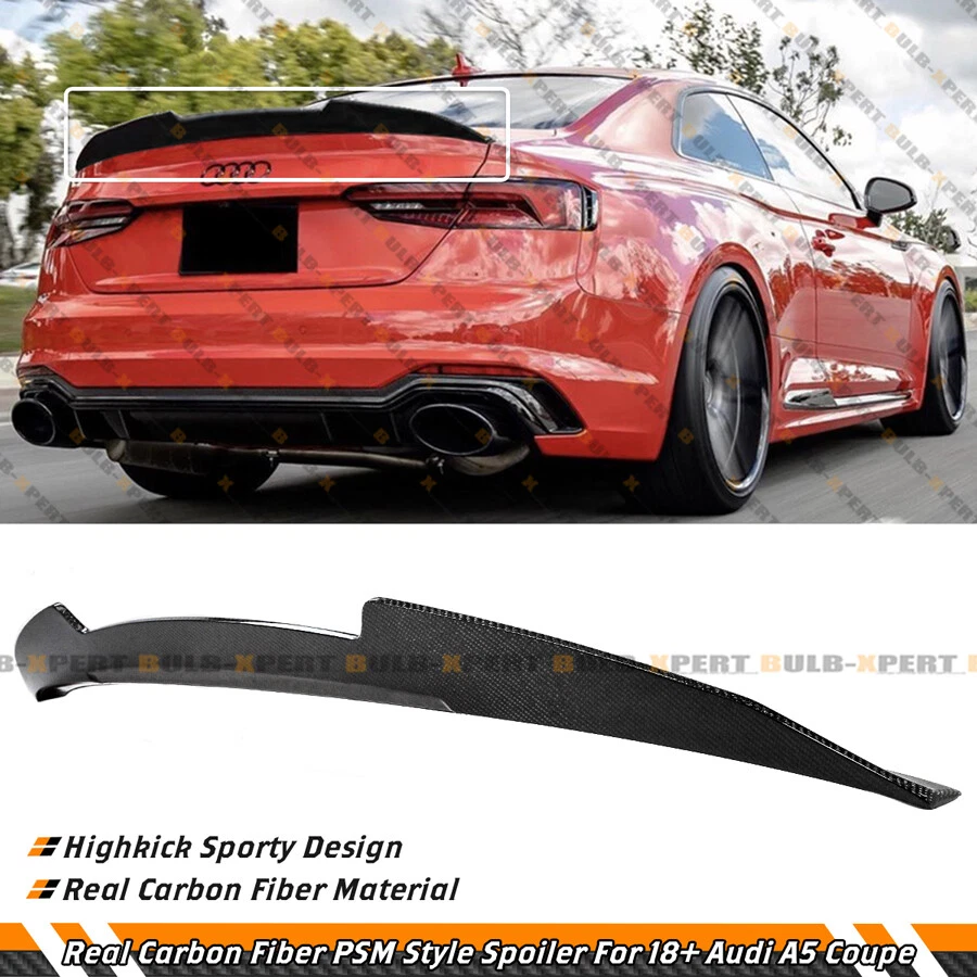 FOR 18-24 AUDI B9 A5 S5 RS5 2DR COUPE PSM STYLE REAL CARBON FIBER TRUNK SPOILER - Image 2 of 4