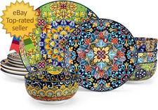 12 Pieces Dinnerware Sets, Plates and Bowls Set, Porcelain Dishes Set