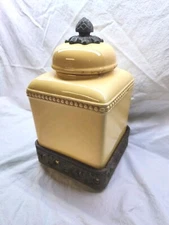 Gracious Goods Large 12-13” Yellow Ceramic Canister Cookie Jar With Lid & Stand