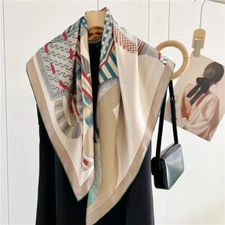 Pure 14 Momme Twill Silk Wrap Scarf Bandanna Saddle Print Square Shawl 35"