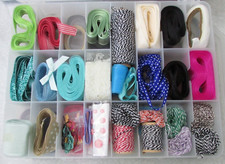 LOT OF 50 PATTERNED RIBBONS FOR BOWS  GIFTS WIRED, THIN DOTS PLAID  MORE 