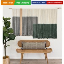 Macrame Wall Hanging Green Large Dip Dye Fiber Wall Art Bohemian Yarn Tapestr...