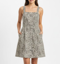 American Eagle Animal Print Linen Cotton Mini Dress Womens Sz Medium Square Neck