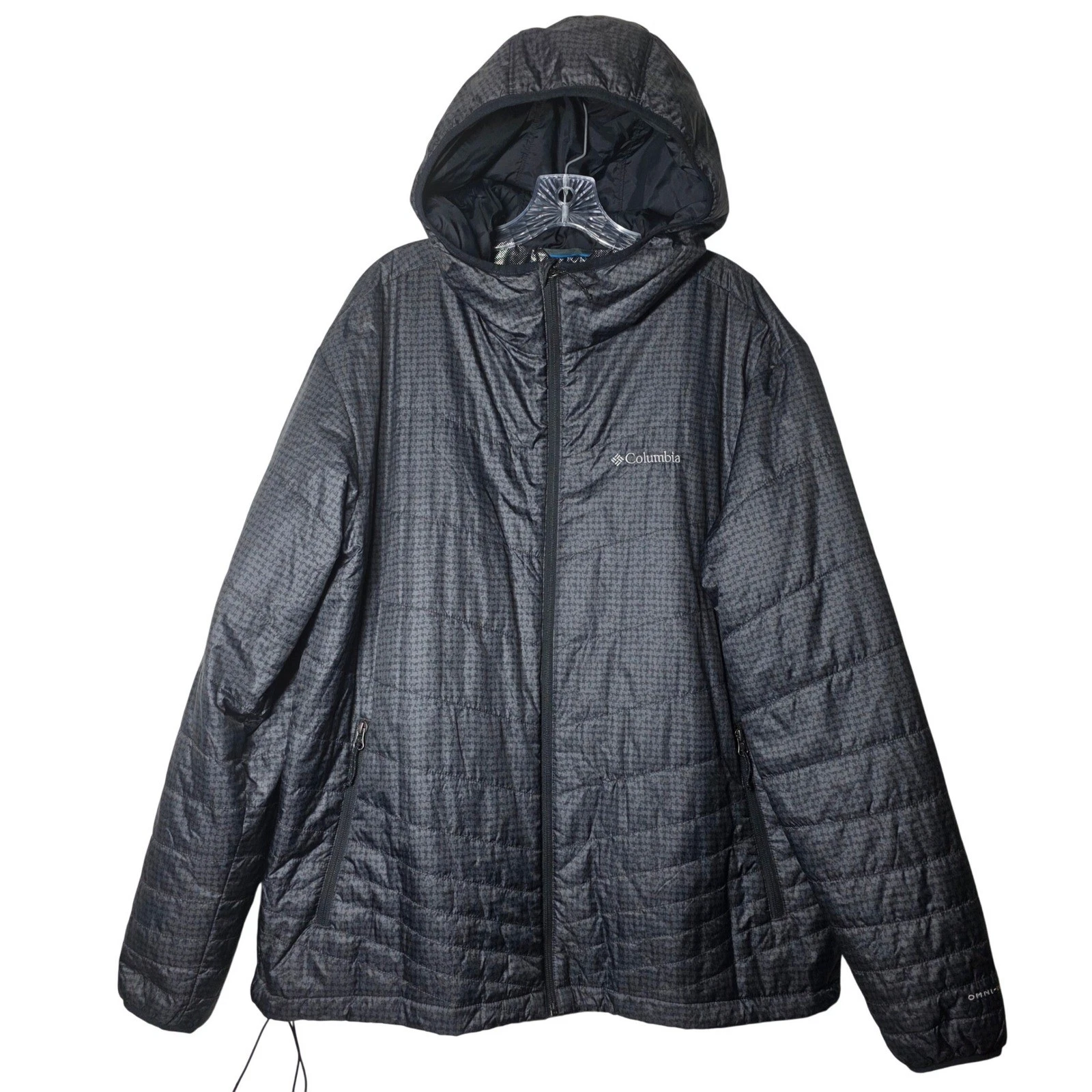 Columbia Omni-Heat Puffer Jacket Mens XXL Black Quilted Hooded Insulated Coat