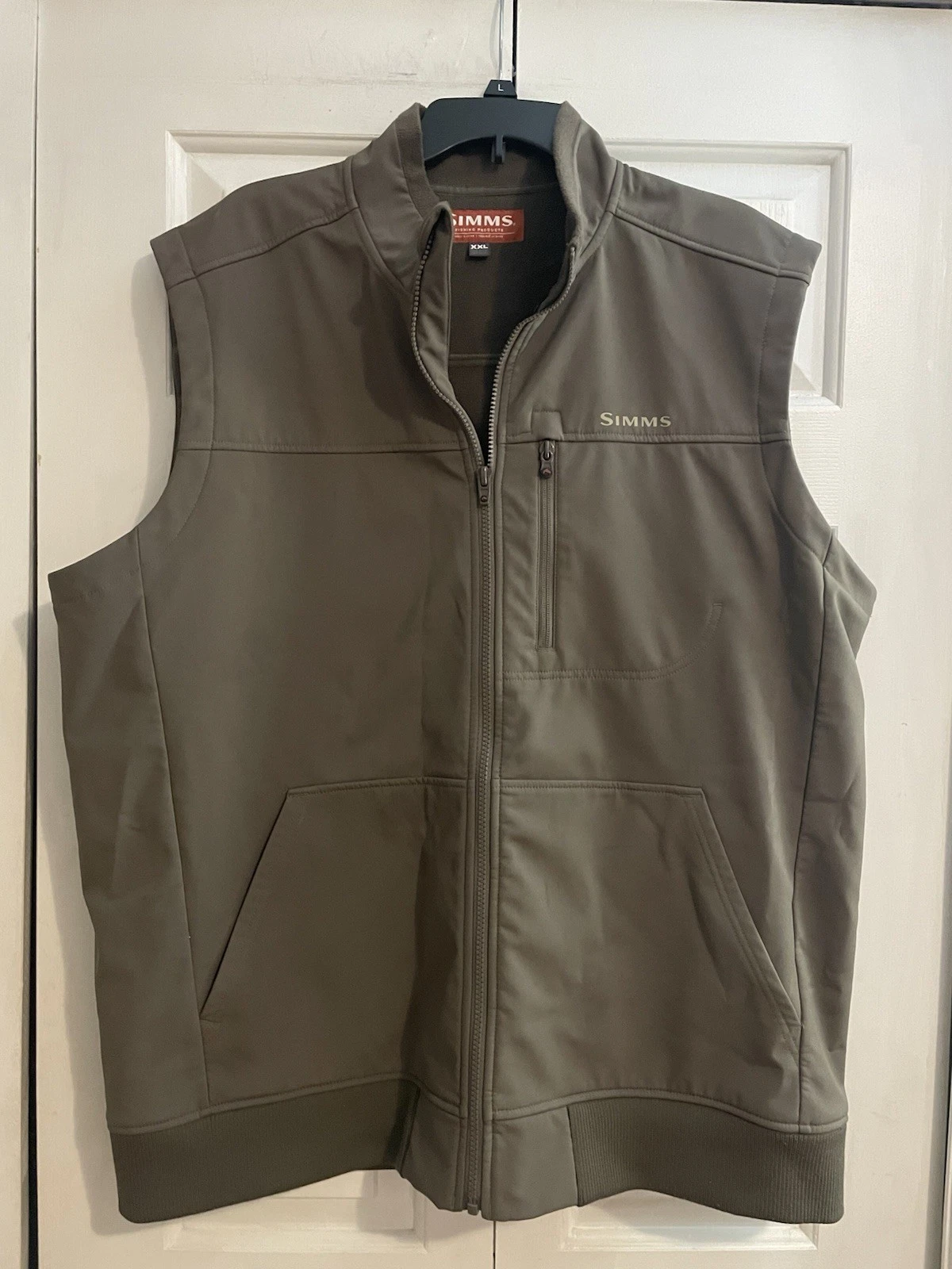 Simms Vest Mens 2XL Olive Softshell Full Zip Hiking Fishing Outdoors