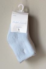 Defects - Polo Ralph Lauren 0-6 Month Socks - 3 Pairs 1 Lite Blue, 2 White 