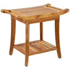 300lb Teak Shower Bench 22x14.4x18.5in, Waterproof Wood, Shelf, Non-Slip Feet