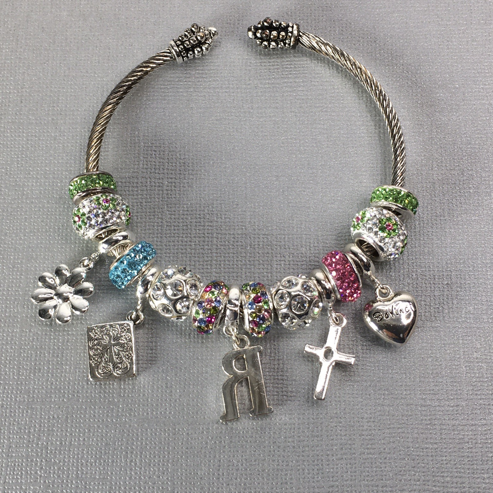 Silver Toned Wire Cable Bangle Bracelet Colorful … - image 13