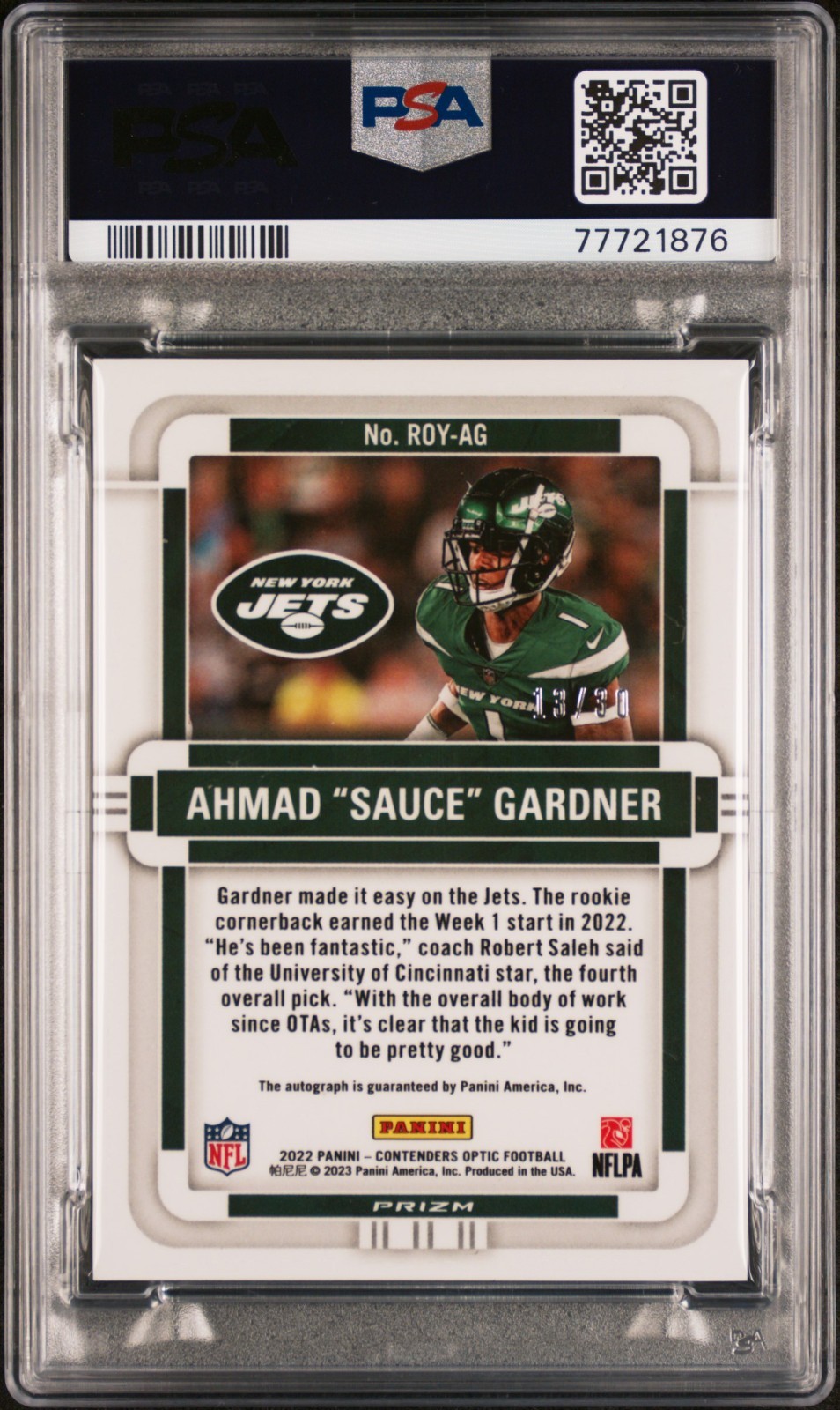 2022 PANINI CONTENDERS OPTIC SAUCE GARDNER ROY-AG RC AUTO /30 PSA 10 view 2