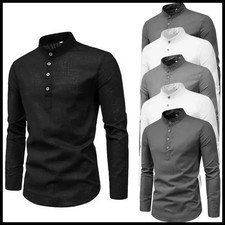 Men's solid color casual slim fitting standing collar long sleeved business shir