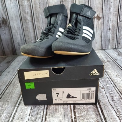 Adidas Men's HVC Wrestling Shoes Sneakers Black White Lace Up AQ3325 Size 7
