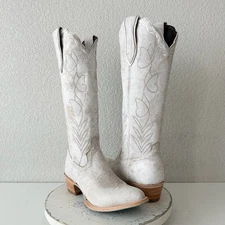 Lane SWEET MEMORIES Knee High Womens Cowboy Boots 8.5 White Cowgirl Western Tall