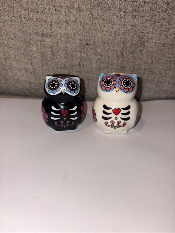 Owl Sugar Skull Salt And Pepper Shakers 