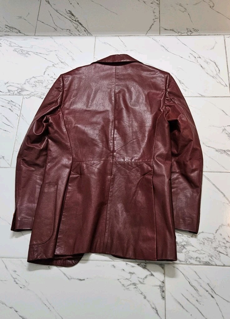 Giacca blazer Yves Saint Laurent pelle cognac anni 70 taglia large 40 rara YSL