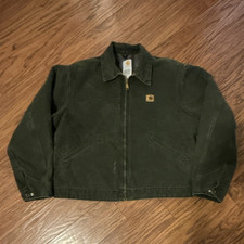 Carhartt Men's Green Lined Work Jacket Full Zip Pockets Logo Size L. J148