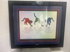 Jumping Rainbow Kittens Original Art Print Framed under Glass  READ 