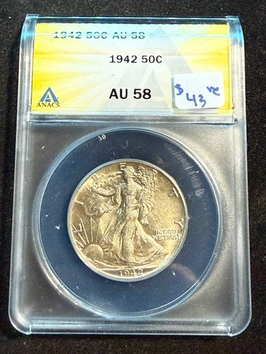 1942 WALKING LIBERTY HALF DOLLAR  ANACS AU 58 524