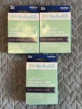 Brother P-Touch Embellish - 1/2" Satin Ribbon Gold on Navy Blue Lot of 3 NEW
