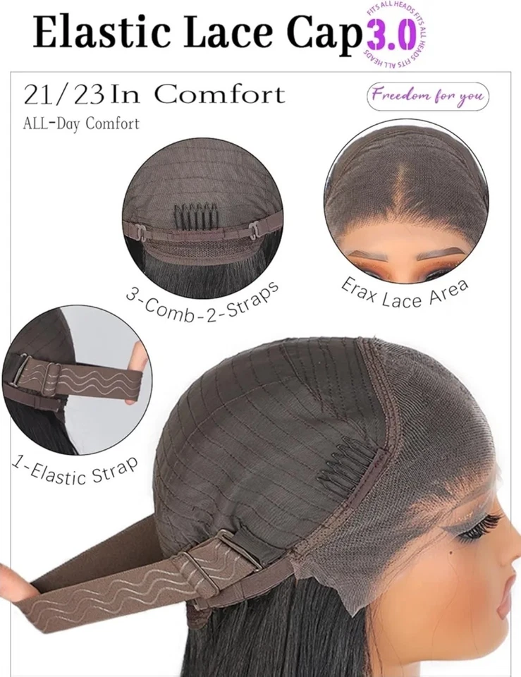 Peluca frontal de encaje HD mezcla cabello humano reflejos ondulado recto marrón oscuro Foto 4 de 4