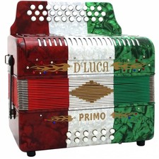 D'Luca Primo Button Accordion 3112 on GCF Key, Case  Straps, Red, White, Green