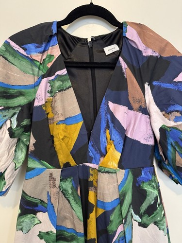 Sheike Dress Size AU 6/ US 2 Brush Stroke Print Mini Puff Sleeve Cotton Lined - Foto 5 di 14