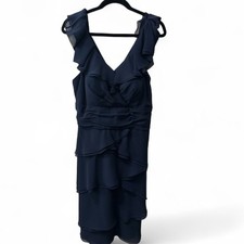 Watters & Watters Dress Size 16 Navy Blue Bridesmaid Romantic Ruffle Style 8514