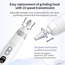 Professional Manicure Pedicure Electric Nail Grinder Kit,2000RPM 10 Speeds Co...