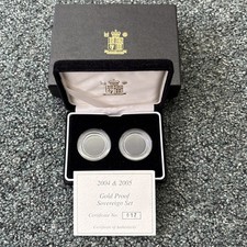 2004 & 2005 Royal Mint Gold Proof Sovereign Set Box & COA NO COINS