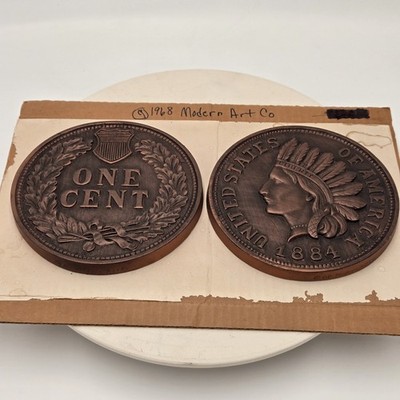 Vintage Handmade 1968 MODERN ART Co. One Cent Rare Find Plaques 