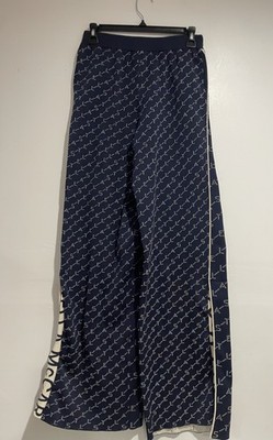 Stella McCartney Flared Leg Monogram Logo Embroidered Cotton Trousers Pants Sz M