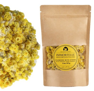 Immortelle, Helichrysum Dried Flowers with Short Stems 2 OZ (57g) Wild-Harvested