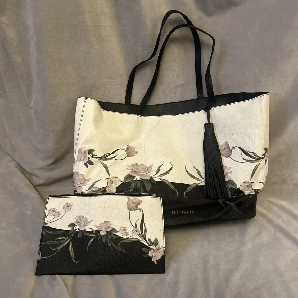 Ted Baker 'Benitta' Shopper Bag Black / White / Pale Purple Flowers - Image 2 of 4