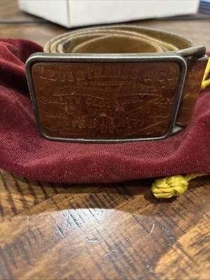 VTG LEVIS Straus Co Belt Tan Logo Brass Hand Stained Lattigo Leather size 32