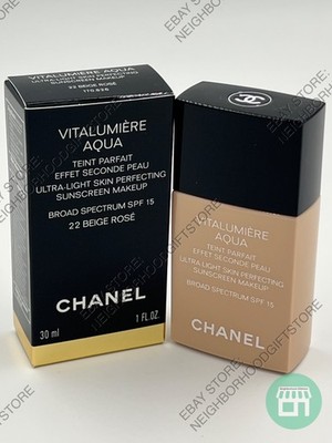 Chanel Vitalumiere Aqua Makeup Foundation Spf 15 - 22 BEIGE ROSE  100% AUTHENTIC