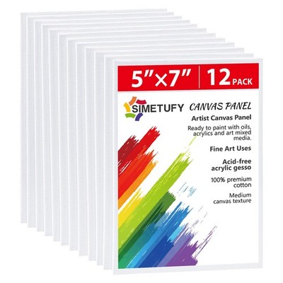 Simetufy 12 Pack 5x7 Inch Small Flat Canvas Boards for Painting, 5x7, white