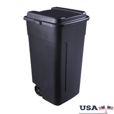 50 Gallon Wheeled Trash Can Durable Plastic Outdoor Garbage Bin W/ Snap-fit Lid