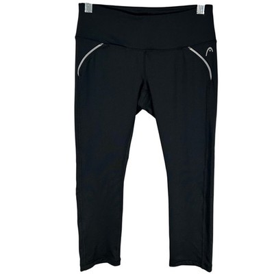 HEAD Womens Black Reflective Trim Performance Capri Athletic Leggings XS