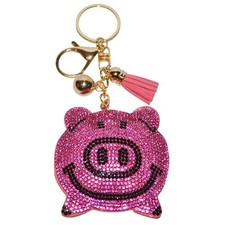 Pink Pig Smiling Rhinestone Bling Key Chain PTG