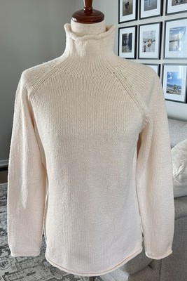 LL Bean Funnel Neck Rolled Edge Cottage Cotton Pullover Sweater Size Small