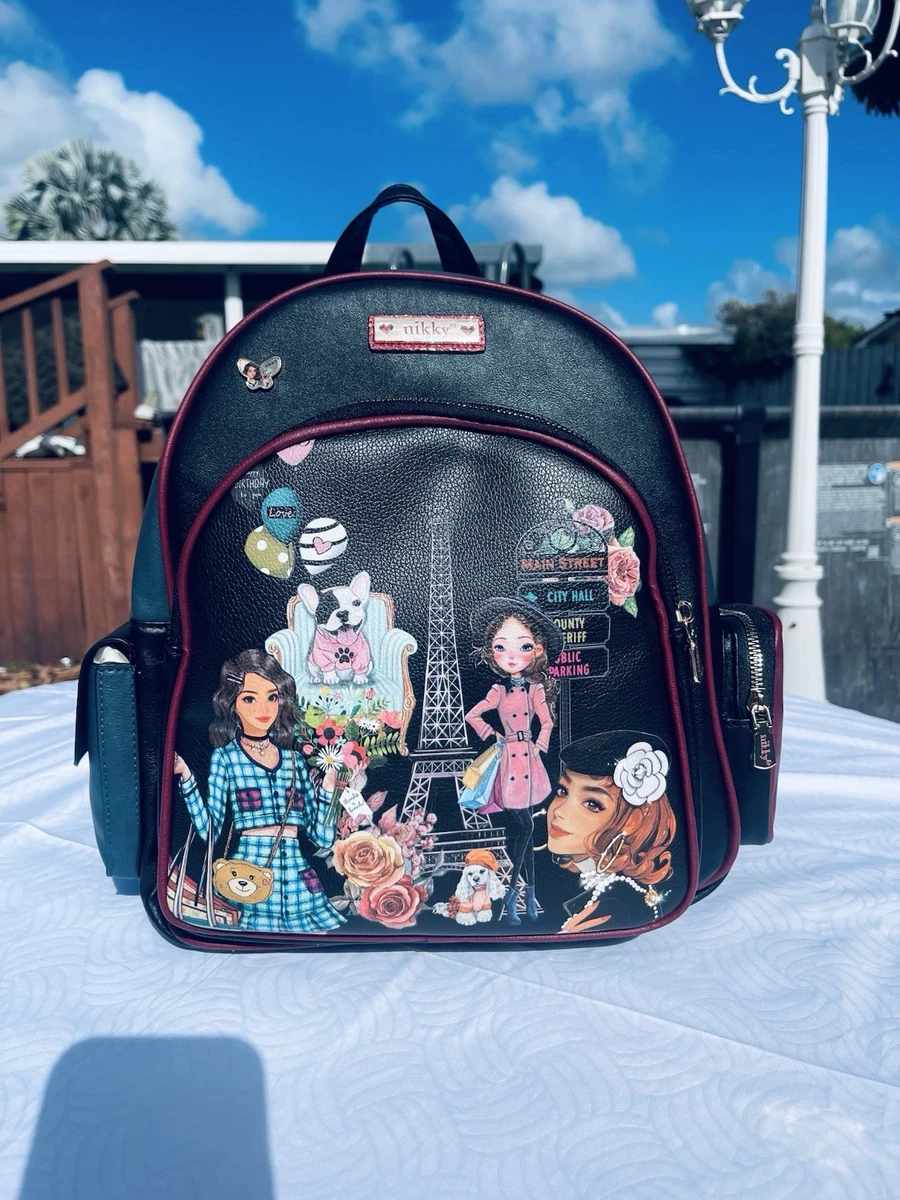 Nicole Lee black backpack with Paris Theme Puffy Large Backpack with Shiny Finish, Lightweight, Black  main image 4