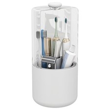 Toothbrush Holder with Cover 360 Rotating 4 Compartments Bathroom White