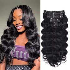 Body Wave Clip In Human Hair Extensions - Brazilian Remy 8 Pcs/Set Double Weft